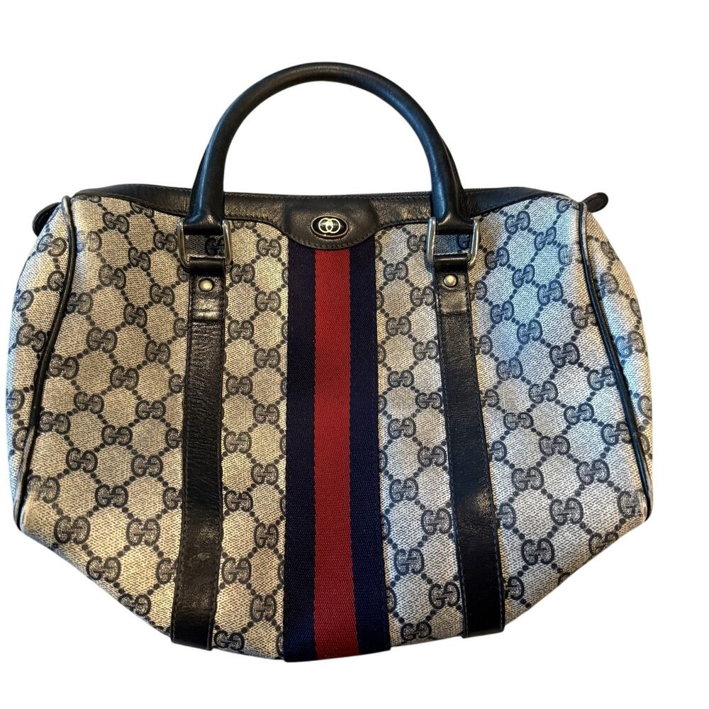 Gucci Gg Canvas Satchel With Blue And Red Stripe